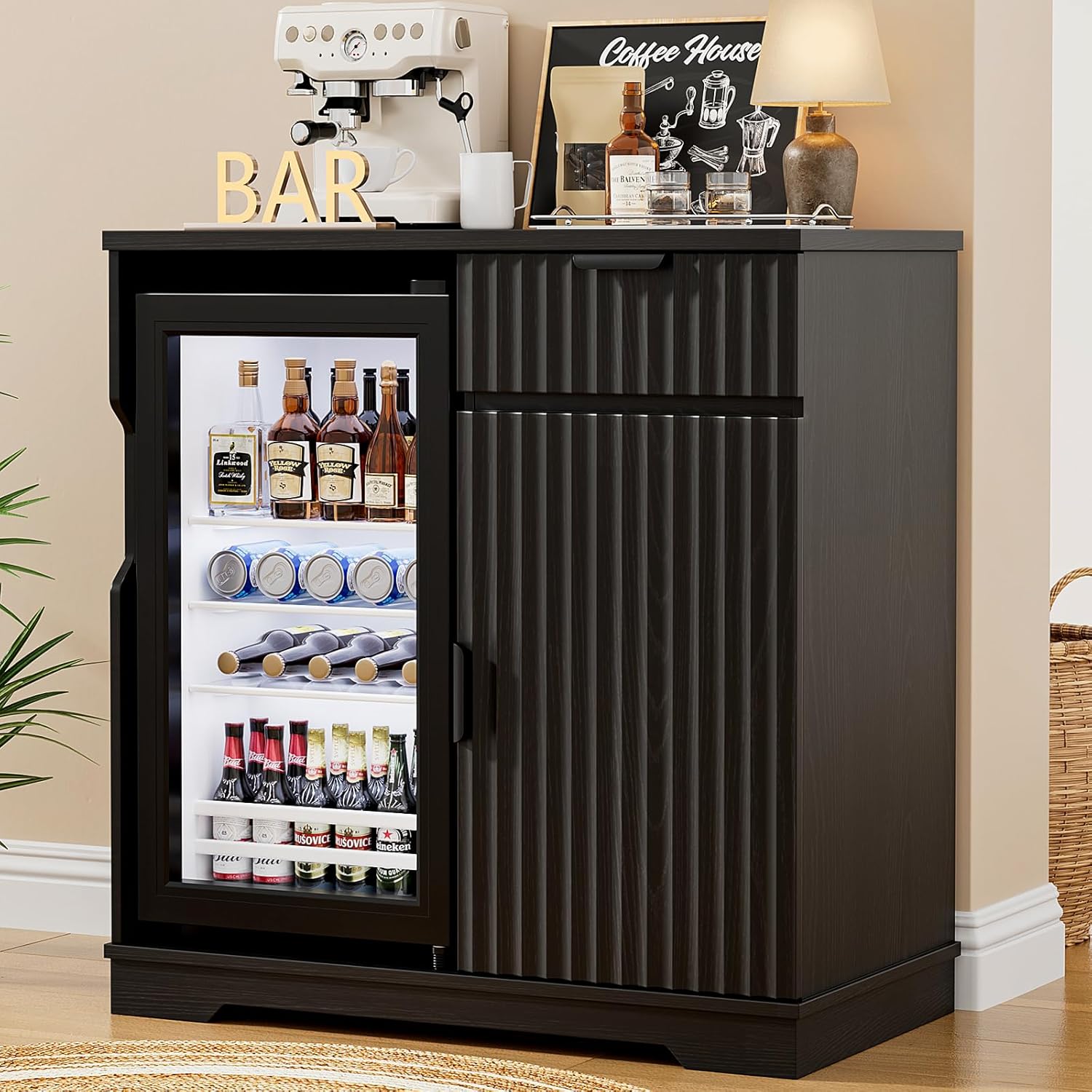 Fluted Coffee Bar Cabinet with - огляд і ціна Home Bar And Fridge