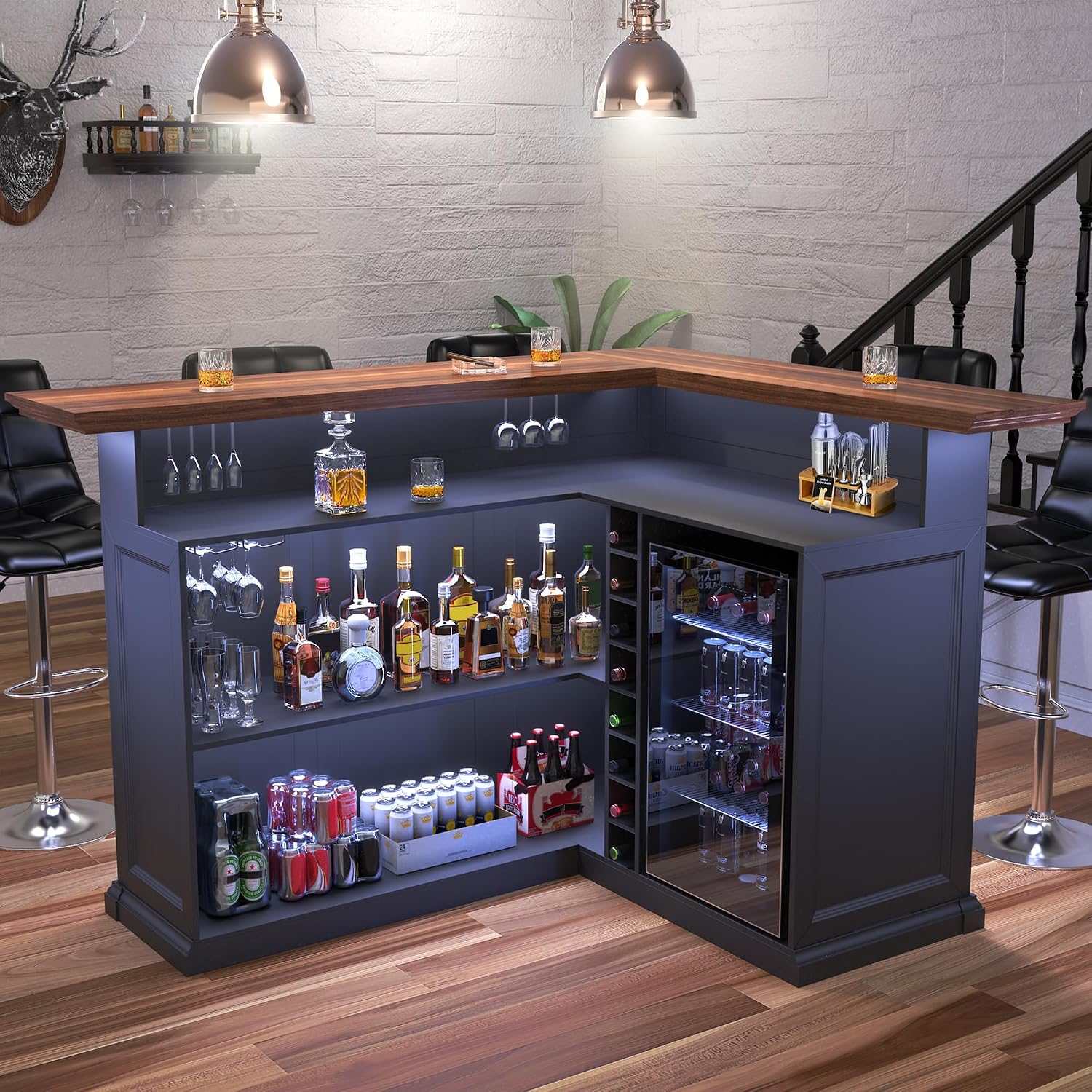 L-Shaped Home Bar Cabinet with - огляд і ціна Home Bar And Fridge