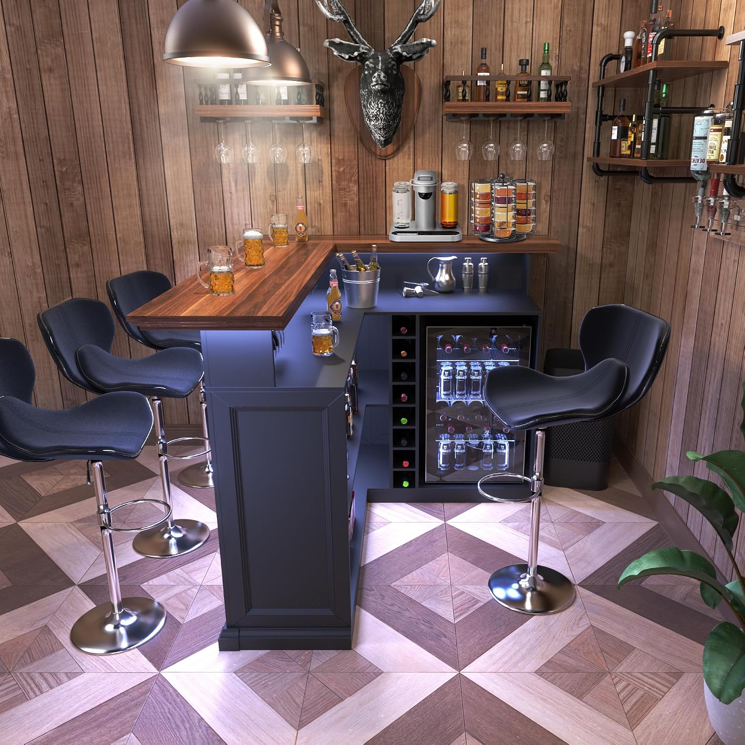 L-Shaped Home Bar Cabinet with - огляд і ціна Home Bar And Fridge